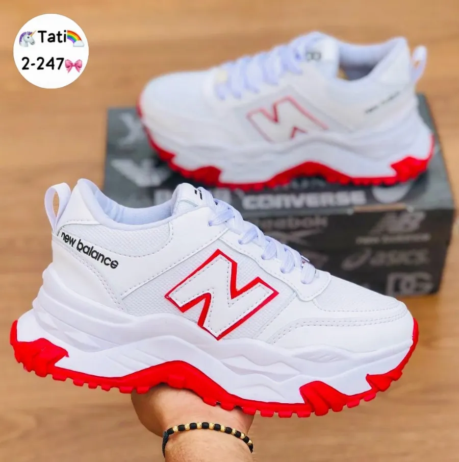 New Balance Tractor Dama – Deportivos Blanco/Rojo